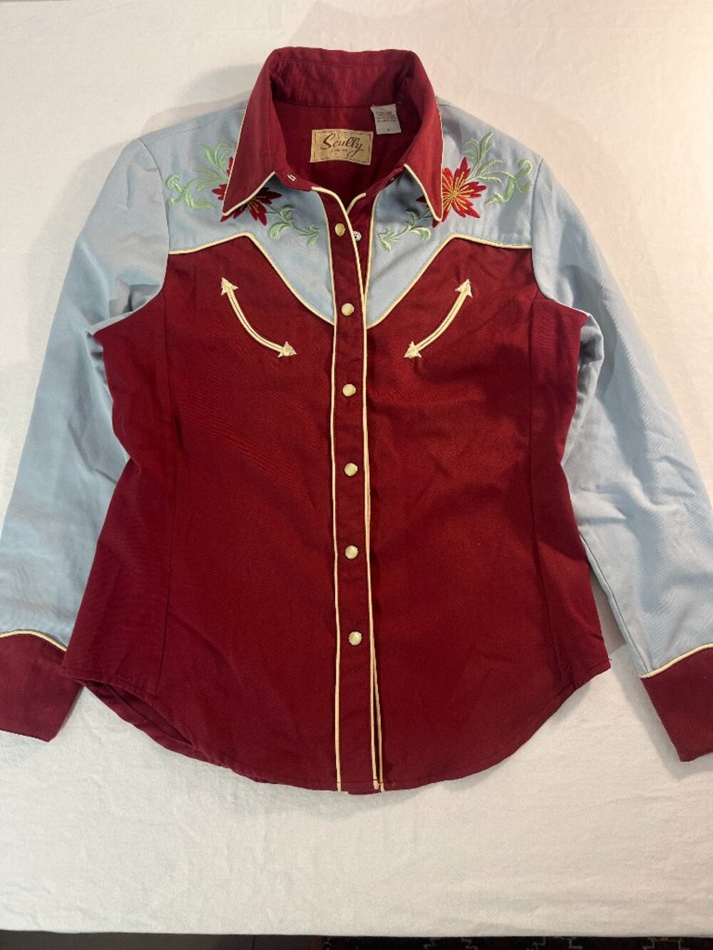 Scully Embroidered Two-Tone Western Snap Shirt - Poinsettia Floral